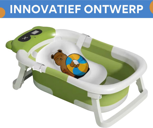 Babybadje - Groen - Temperatuurweergave - Baby bad met standaard - Zitbad - Kinderbad - Opvouwbaar
