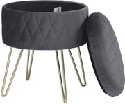 Happyment Poef deluxe - Voetenbank met opbergruimte - Donkergrijs - Opbergbox hocker - Zitkist met deskel - Velvet - 31.5x31.5x36cm