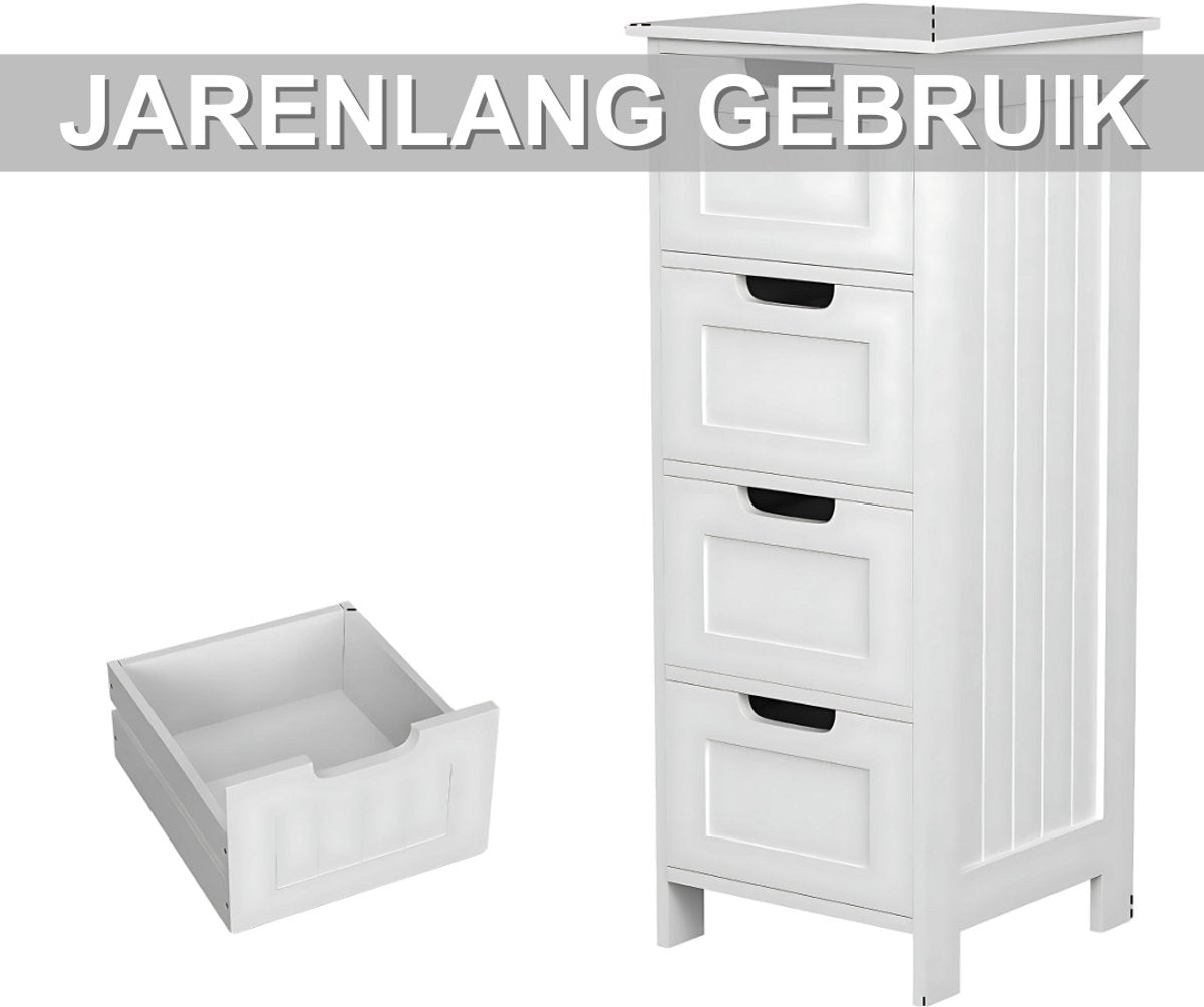Badkamerkast Bolivi - Opbergkast - Staand hoog - Badkamermeubel - 4-Laags - Wit