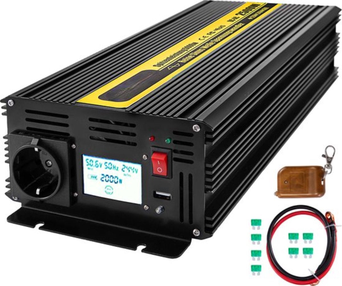 Omvormer 2500W - Afstandsbediening en LCD - DC 12V naar AC 230 V - 5000W Piekvermogen