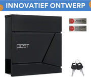 Wandgemonteerde Brievenbus - Met Krantenhouder, Deksel en Slot - Met Sleutel voor Buiten - Brievenbus voor Bedrijf en Tuin - Zwart