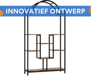 Plantenstandaard Vexal - 5 lagen - Gebogen Metalen Plantenrek - 190 cm hoog × 100 cm breed × 30 cm diep - Met Hangende Haken - Grote Bloemen