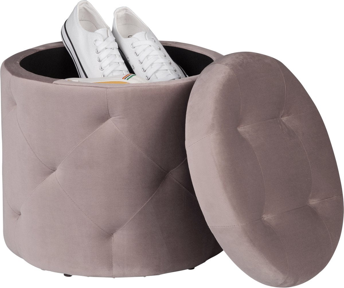 Ronde Poef - Roze - Velvet - Met opbergruimte - 39.5x39.5x40cm