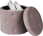 Luxe Ronde Poef diva - Met opbergruimte - Voetenbank met opbergruimte - Opbergbox hocker - Zitkist met deskel - Roze - Velvet - 39.5 x 39.5 x 40 cm