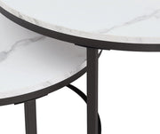 Luxe Salontafel - Wit - Marmerlook - Set van 2 - Rond - Zwart frame