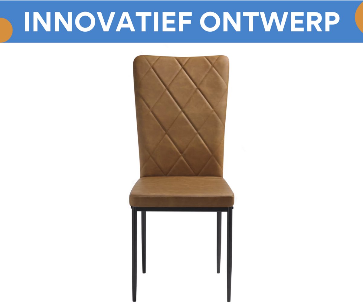 Eetkamerstoelen Delio - Set van 4 - Draaibaar - Fauteuil - Keuken - Voor eettafel - Bruin leer