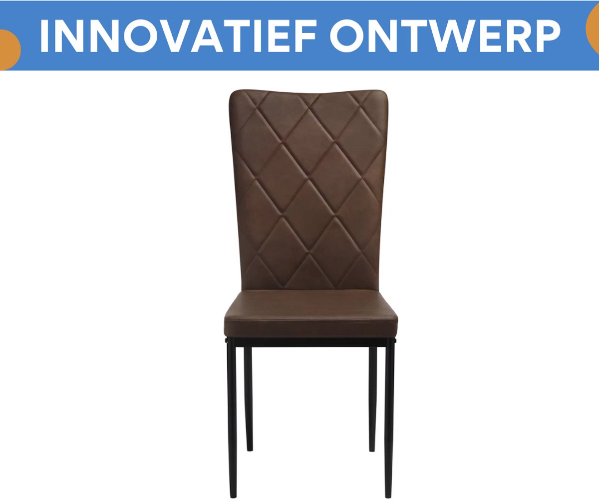 Eetkamerstoelen Delio - Set van 4 - Draaibaar - Fauteuil - Keuken - Voor eettafel - Donkerbruin leer