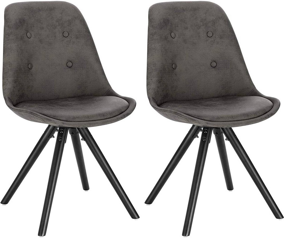 Happyment Bezoekersstoel Cozi - Eetkamerstoel - Antraciet stof - Houten poten - Set van 2 - Zithoogte 46 cm - Deluxe