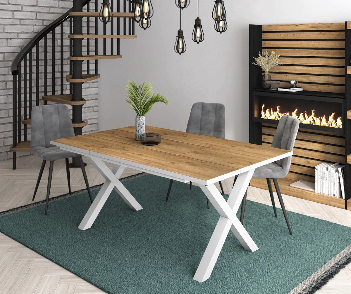 Eetkamertafel - Rechthoek - 4-6 personen - Massief hout - X poten - 170x90x75cm