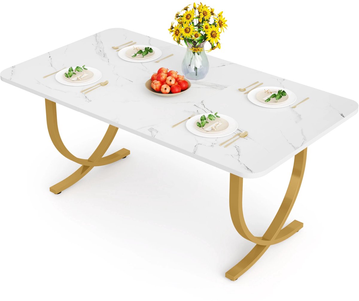 Eettafel Nulia - 160cm - Voor 4-6 Personen - Voor Keukentafel en Eetkamer - Wit