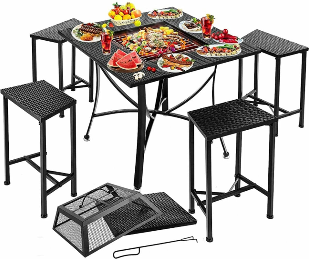 Happyment BBQ tafel - 2in1 - Tuintafel en barbecue - Vuurkorf of ijsbak - Buitentafel