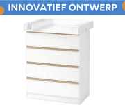 1 Set Wit Veranderende Tafel - Voor Kinderkamer - Aankleedkussen en Dresser met 4 Laden - 80x75x109,2 cm Baby Opslag Unit