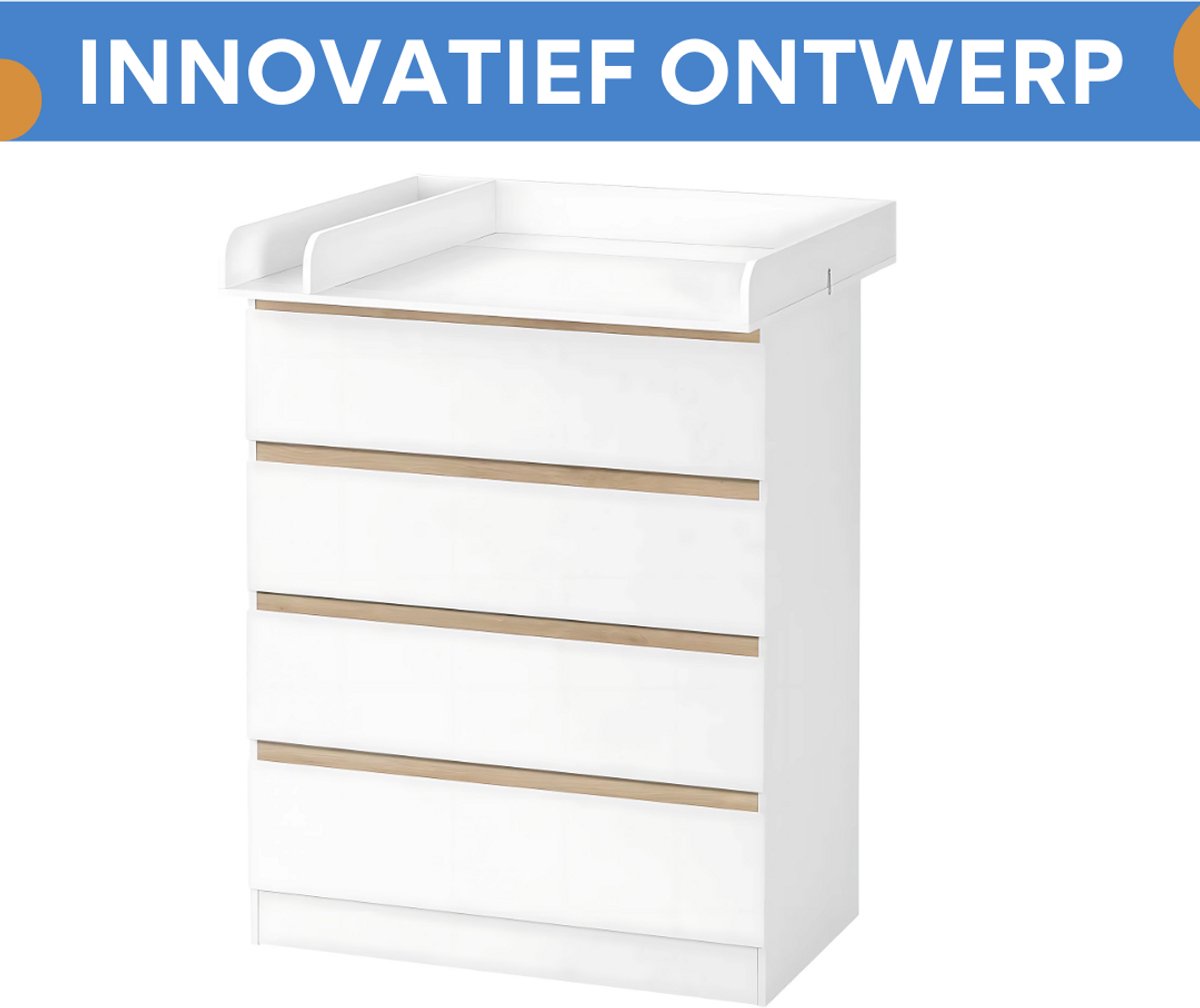 1 Set Wit Veranderende Tafel - Voor Kinderkamer - Aankleedkussen en Dresser met 4 Laden - 80x75x109,2 cm Baby Opslag Unit