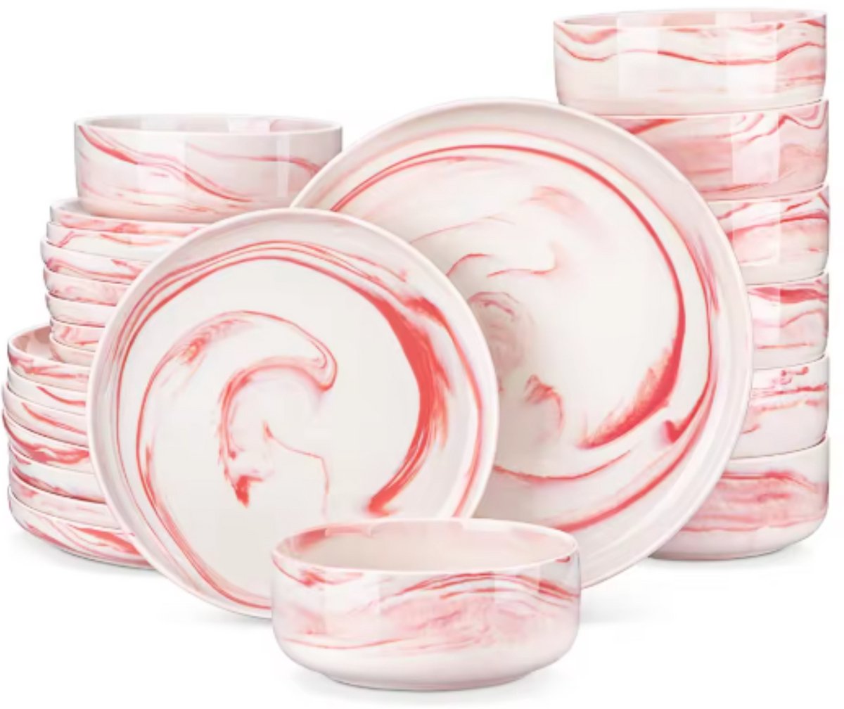Noble Bordenset – 6 persoons – 18 delig – Roze Keramisch – Eetborden – Kleine Borden