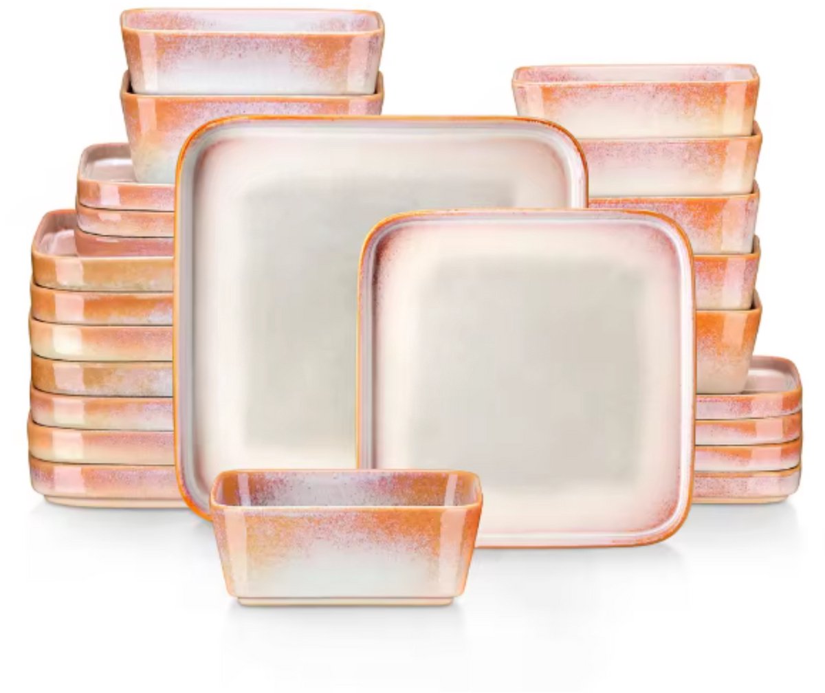 Santivo Serviesset - 24 delig - 8 persoons - Oranje - Dinerborden - Bordenset - Diepe borden - Ontbijtborden - Servies - Keukenservies