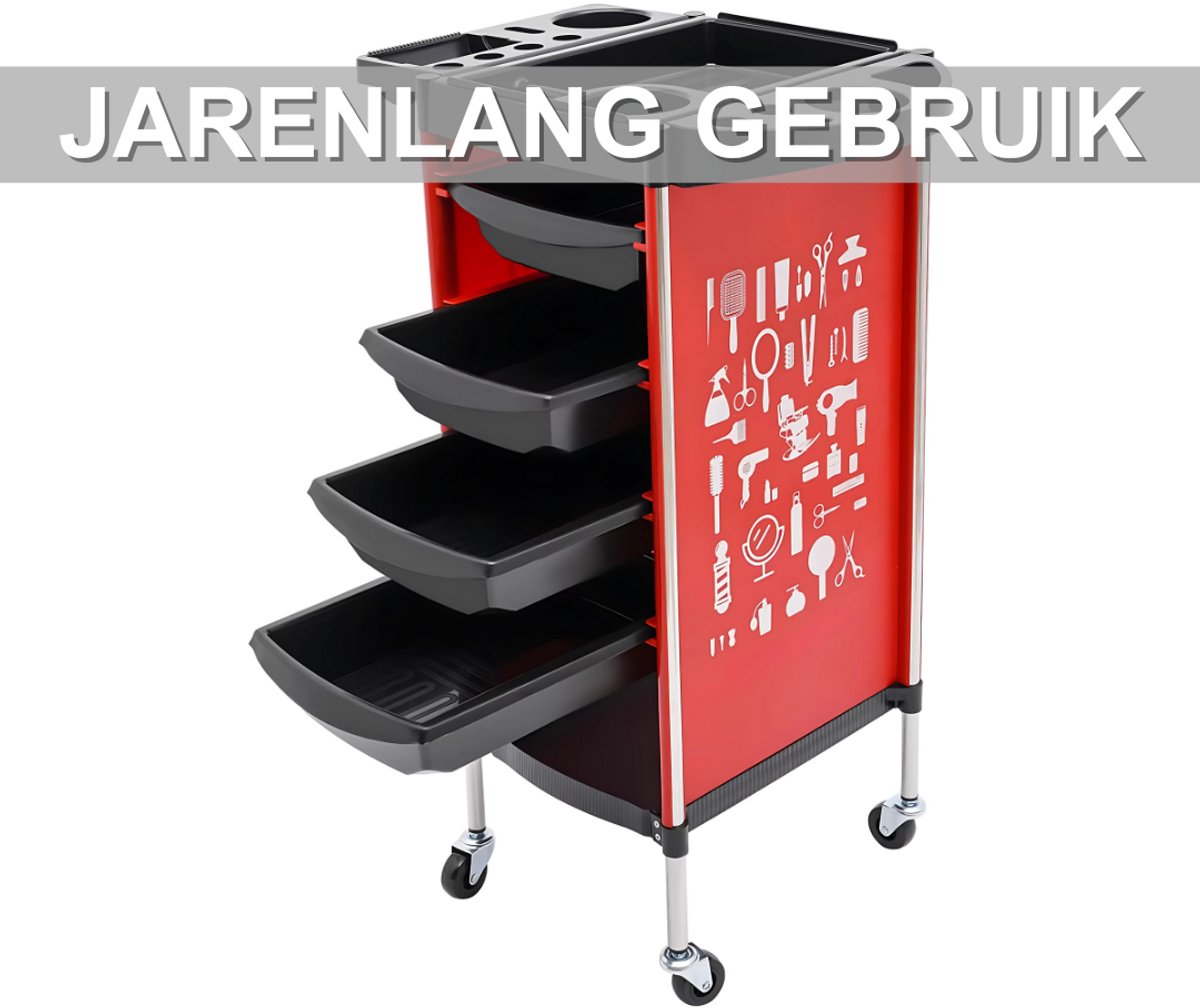Kappers trolley Vera - Met wielen - Rood - Voor salons, spa’s en stylisten - Werkwagen