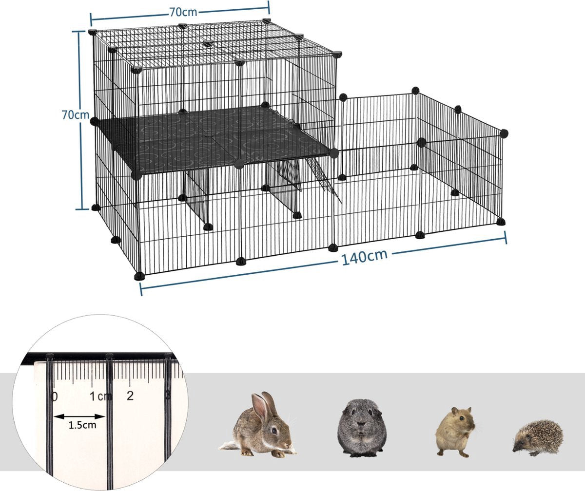 Dierenren - Extra Hoog - Verstelbaar - Knaagdierenren - Konijnen/Kippenren - Zwart