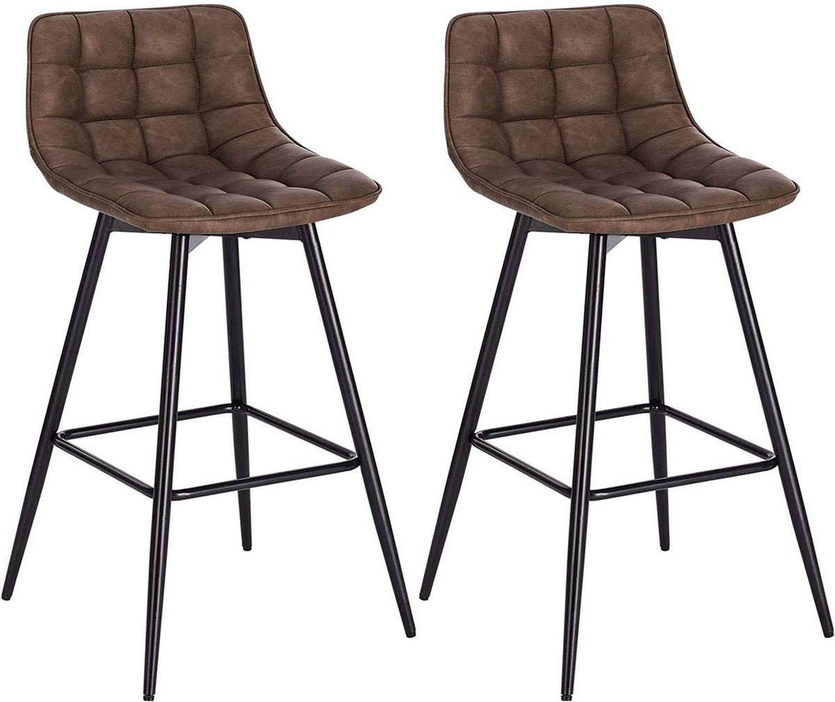 Barkruk Maro Industrial - Bruin - Barkrukken set van 2 - Barstoel Kruk - Barstoelen met rugleuning - Keukenstoel - Kunstleer