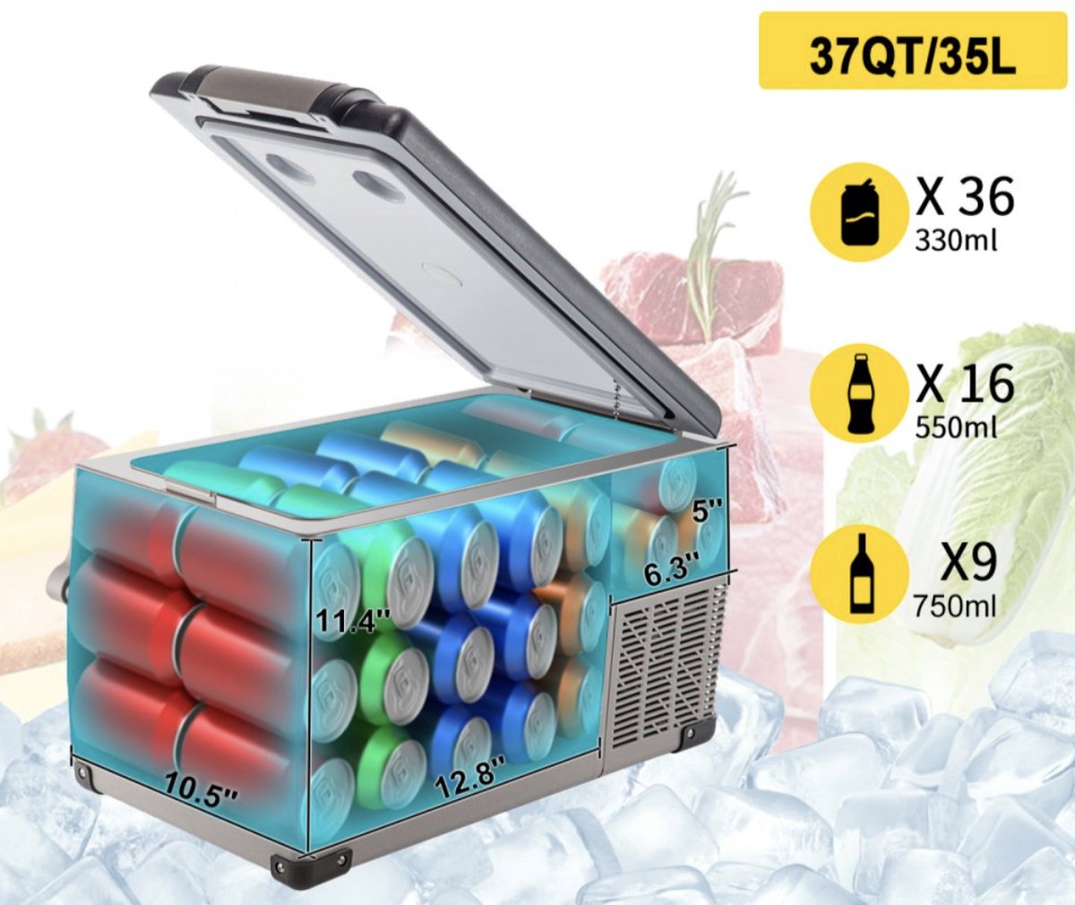 Happyment Auto Koelbox 35L - Mini Vriezer - 12V - Auto Koelkast - Elektrische mini Koelkast