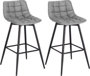 Leren Barkrukken - Grijs - Rugleuning - Industrieel - 43x35x88cm - Set van 2