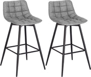 Happyment® Leren barkrukken met rugleuning - Set van 2 - Ergonomisch - barstoelen - Keuken - Grijs - Black friday - Sinterklaas - Kerstcadeau