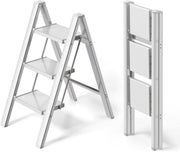 Trapladder - Keukentrap - Huishoudtrap - 3-treden - Voor Thuisgebruik en Klussen - Opvouwbaar, Aluminium met Antislipvoeten - Lichtgewicht, Draagbaar, Max. 150 kg