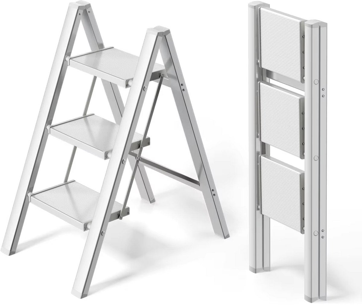 Trapladder - Keukentrap - Huishoudtrap - 3-treden - Voor Thuisgebruik en Klussen - Opvouwbaar, Aluminium met Antislipvoeten - Lichtgewicht, Draagbaar, Max. 150 kg