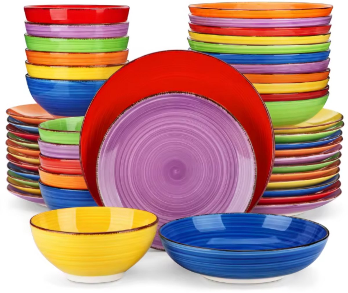 Sorella Dessertborden - 48 delig - 6 persoons - Kleurrijk - Dinerborden - Bordenset - Diepe borden - Ontbijtborden - Servies - Keukenservies