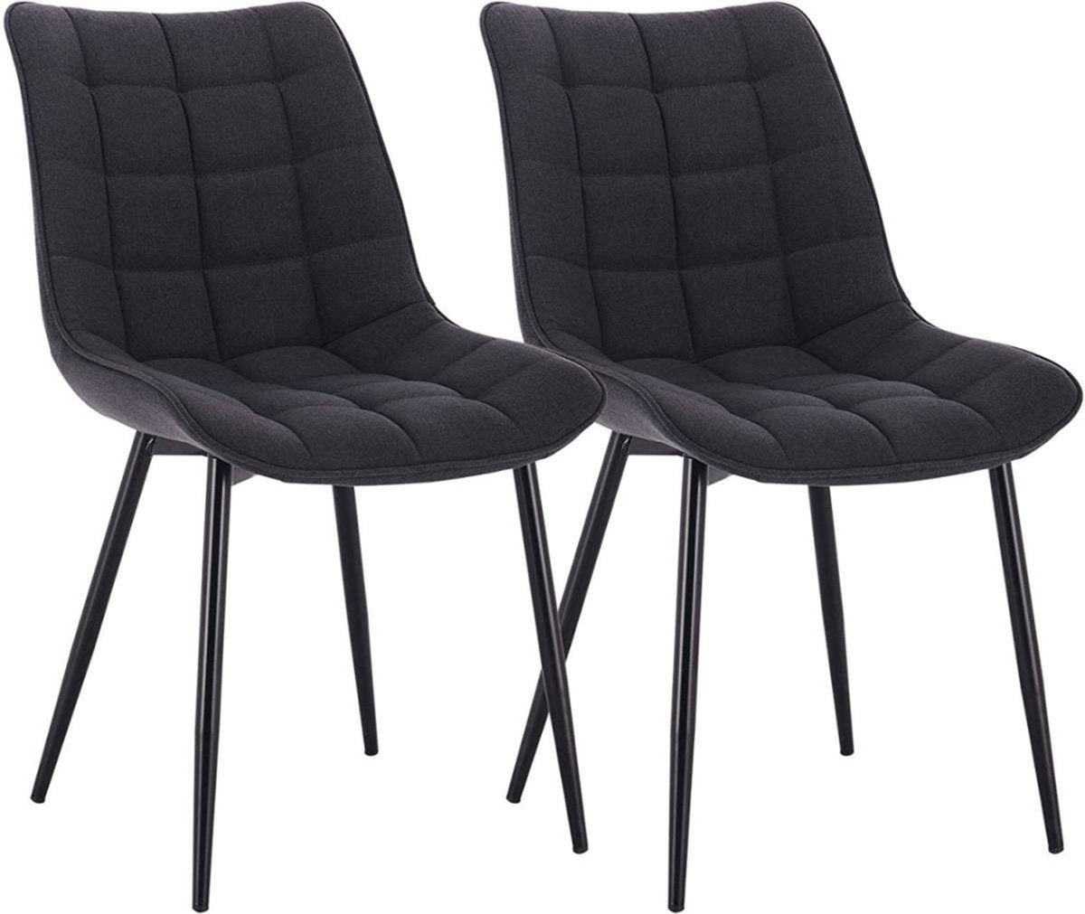 Happyment Luxe Eetkamerstoelen - Donkergrijs - Fauteuils met armleuning - Woonkamerstoelen - Keukenstoelen - Kuipstoel - Linnen - Set van 2