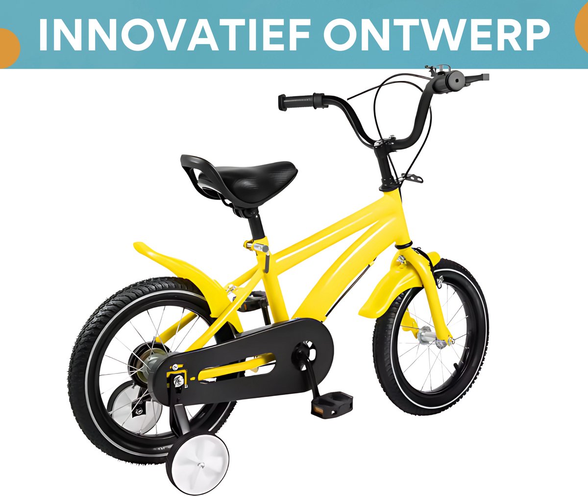 Kinder driewieler 17 inch - Met zijwieltjes - Voor kinderen - Kinderfiets - Babyfiets - Peuterfiets - Geel- 1 tot 5 jaar