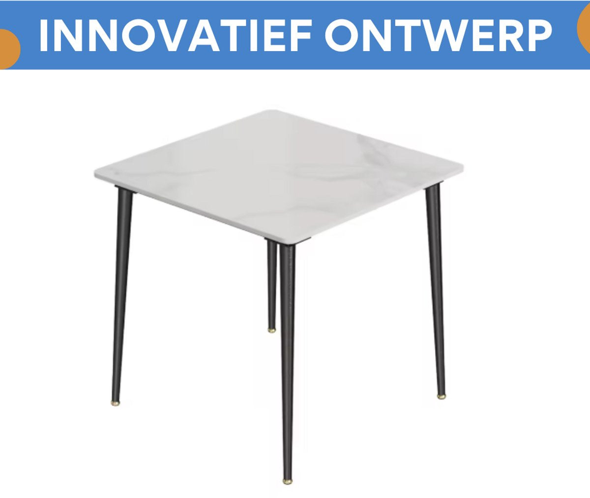 Marmeren Eetkamertafel 4 Personen - Glossy Wit - Metalen Poten - Voor Keuken, Restaurant & Café