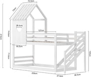 Stapelbed Tavien 200 x 90 cm - Voor Kinderen - 2 kinderbedden - Hoogslaper - Met Hoektrap, valbeveiliging en raam - Peuterbed