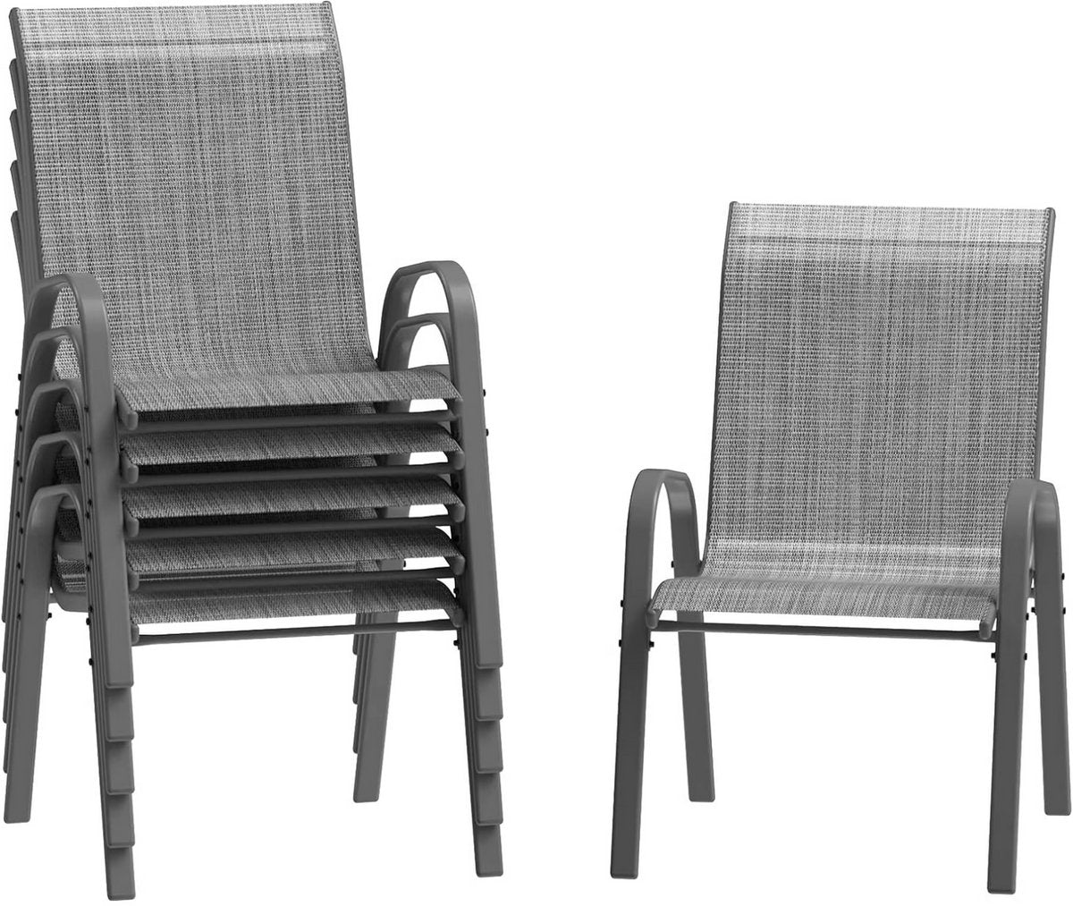 Tuinstoelen voor Buiten - Tuinstoelen met Teslin-stof Flex Comfort Materiaal en Staal-Ijzeren Frame, Hoge Rugleuning - Grijs - 6 stuks