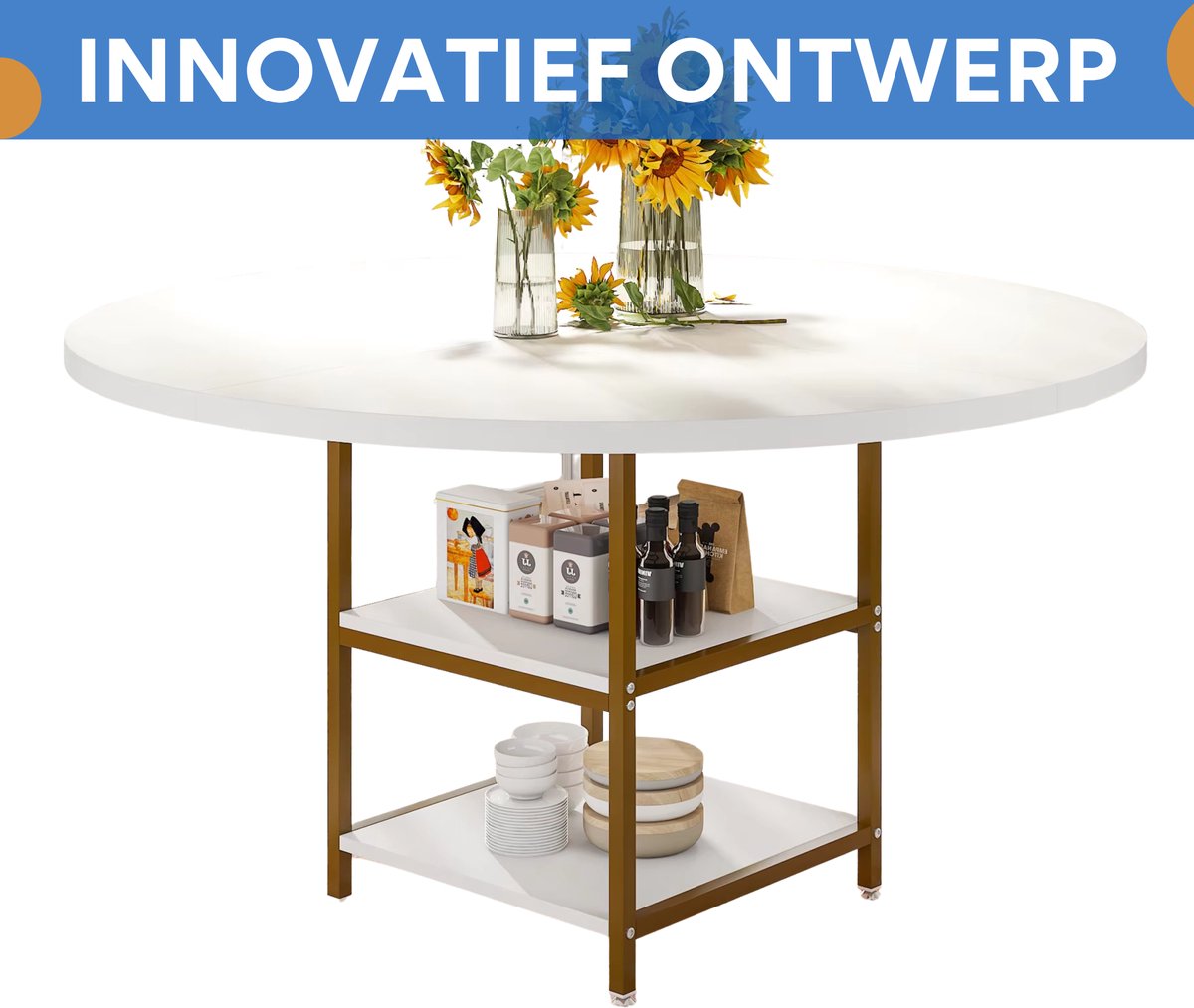 Ronde Eettafel - Keukentafel - Eetkamertafel - 4 personen - Hout Wit