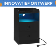 Nachtkast met RGB lichten - Zwart - Slaapkamer - Met ingebouwde usb oplaadpoorten