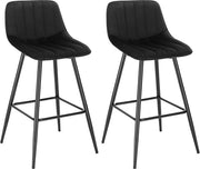 Barkruk Merlito - Industrial - Zwart - Barkrukken set van 2 - Barstoel Kruk - Barstoelen met rugleuning - Keukenstoel - Velvet