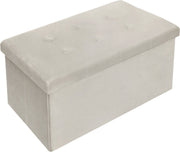 Moderne Opbergbank Meri - Met opbergruimte - Zitbank Poef - Voetenbank - Opbergbox hocker - Zitkist met deskel - Creme - Velvet - 76x38x38 cm