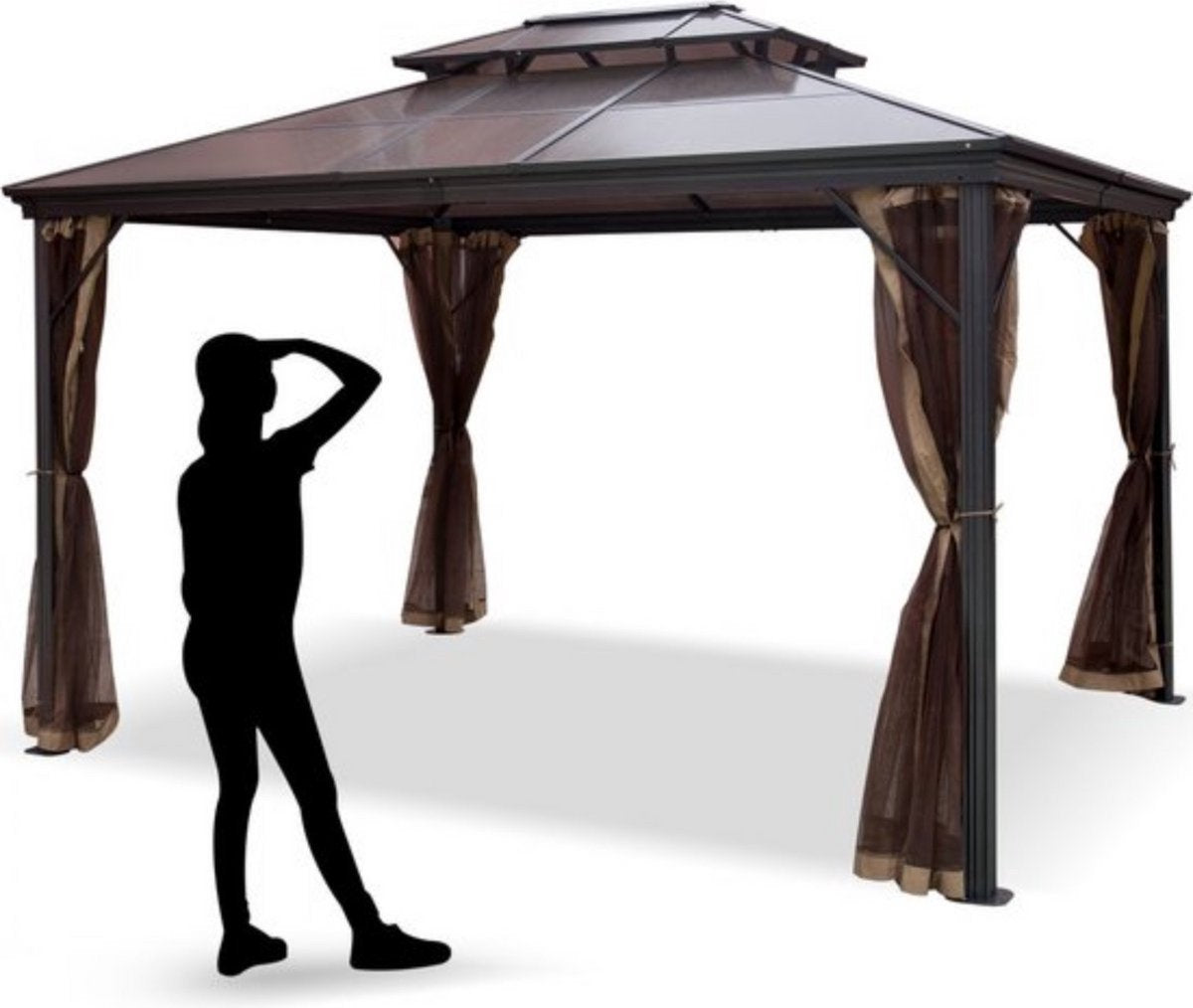 Paviljoen Gazebo - Aluminium Hardtop Pergola - Tuinpaviljoen - Partytent - 3 x 3,6 m - Met Mosquito Netting