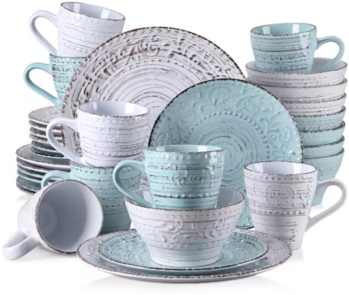 Eminent Bordenset – 8 persoons – 32 delig - Wit/blauw Keramisch – Dinerborden – Ontbijtborden