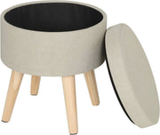 Happyment Poef Livi creme - Met opbergruimte - Opbergbank Poef - Voetenbank - Opbergbox hocker - Zitkist met deskel - Stof - 32 x 32 x 26cm