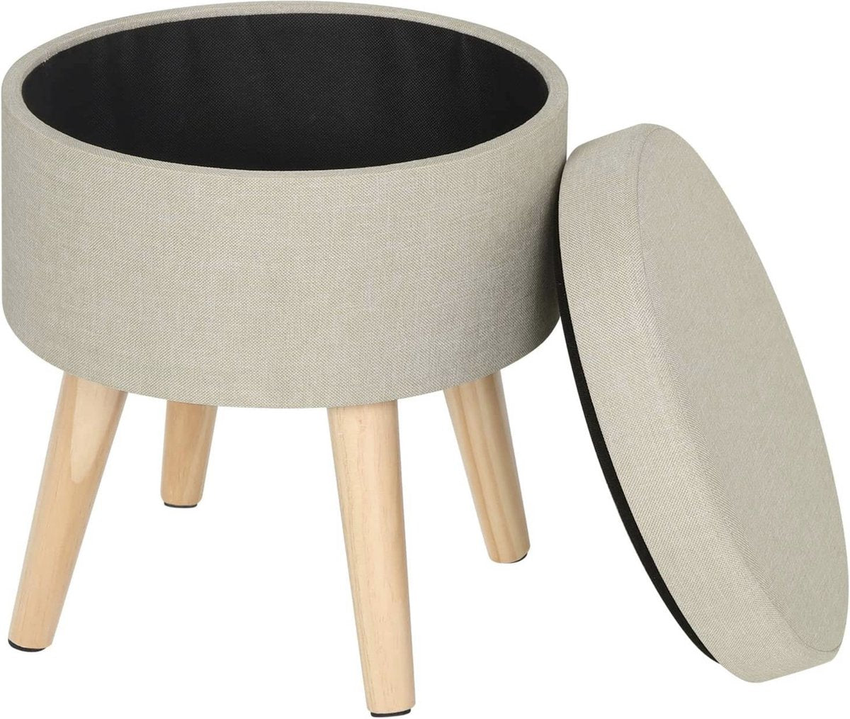 Happyment Poef Livi creme - Met opbergruimte - Opbergbank Poef - Voetenbank - Opbergbox hocker - Zitkist met deskel - Stof - 32 x 32 x 26cm