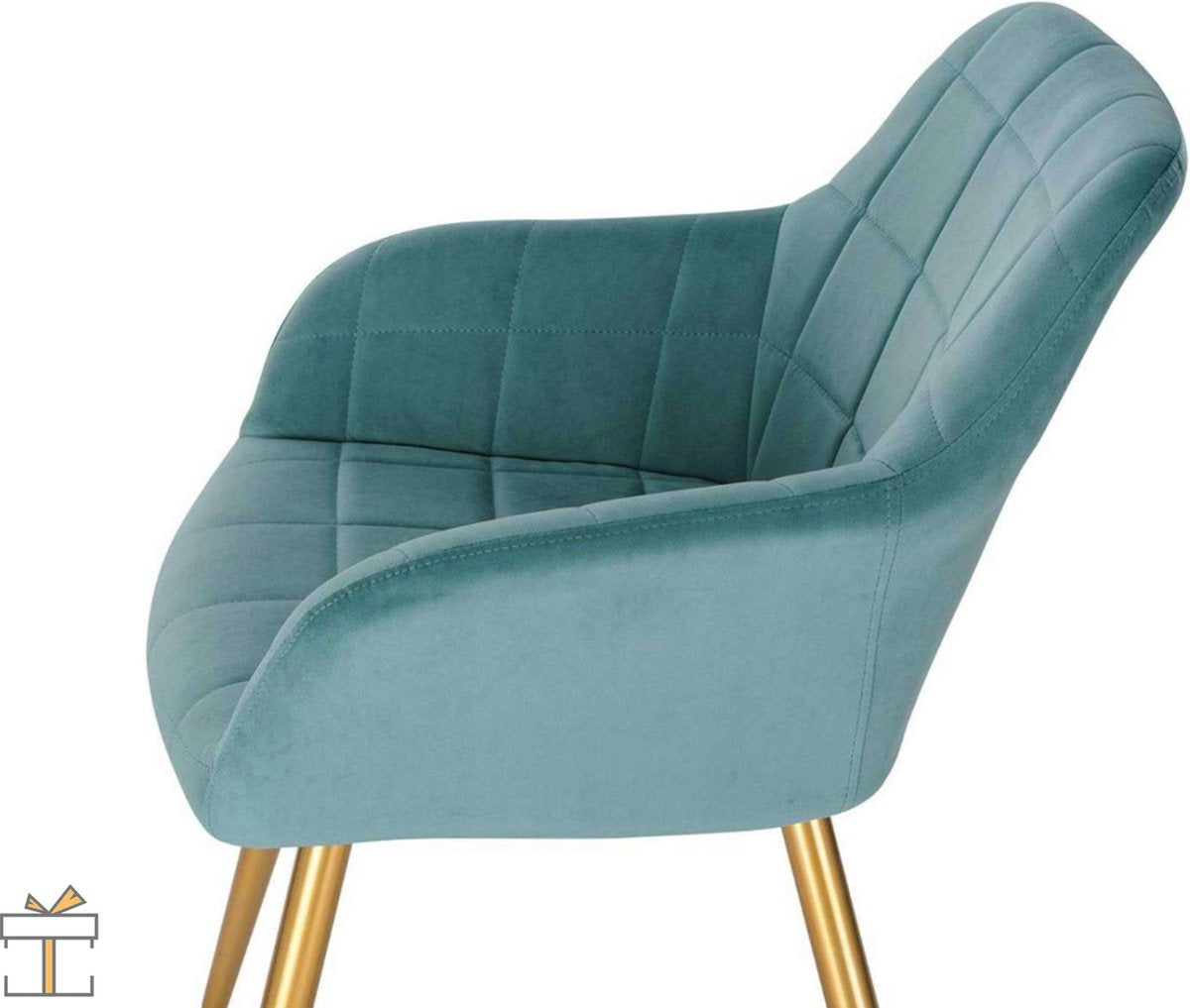 Happyment Luxe Eetkamerstoelen - Velvet Turqoise/goud - Fauteuils met armleuning - Woonkamerstoelen - Keukenstoelen - Kuipstoel - Set van 1