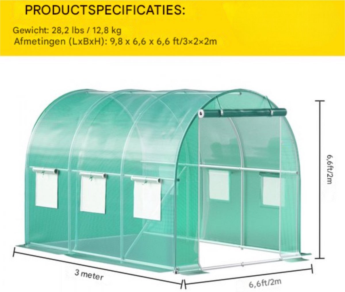 Inlooptunnelkas Deluxe - Kas - Tunnelserre - Kweekkas - Broeikas - 3x2,1x2,1 m - Waterdichte Tuinserre - Gegalvaniseerd Frame