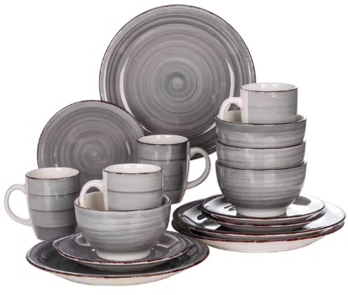 Lorentino Serviesset - 16 delig - 4 persoons - Grijs - Dinerborden - Bordenset - Diepe borden - Ontbijtborden - Servies - Keukenservies