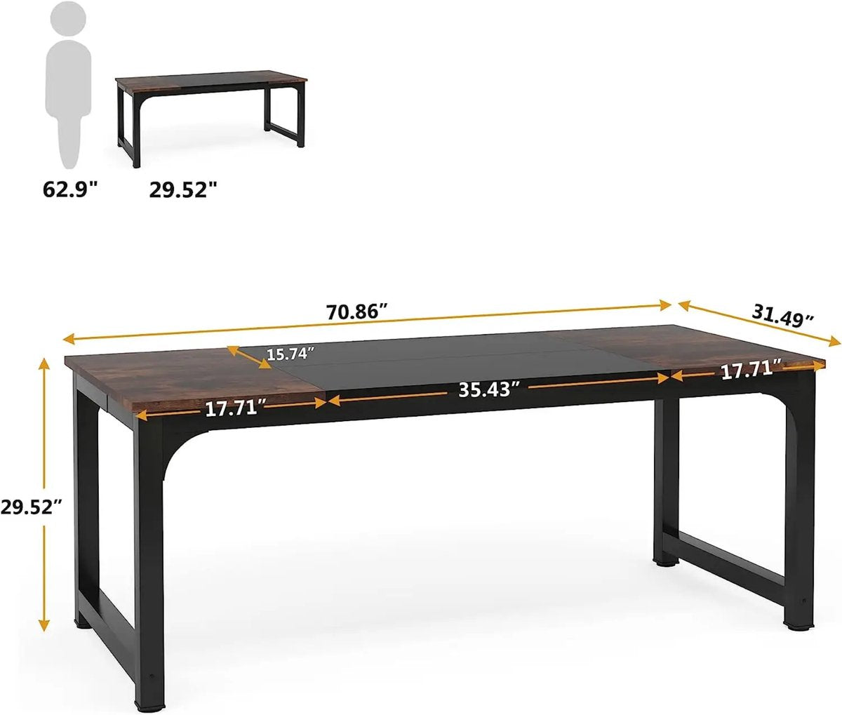 Bureau - Computerbureau - Lange bureau - Vergadertafel - Voor thuis of kantoor - Zwart/Bruin