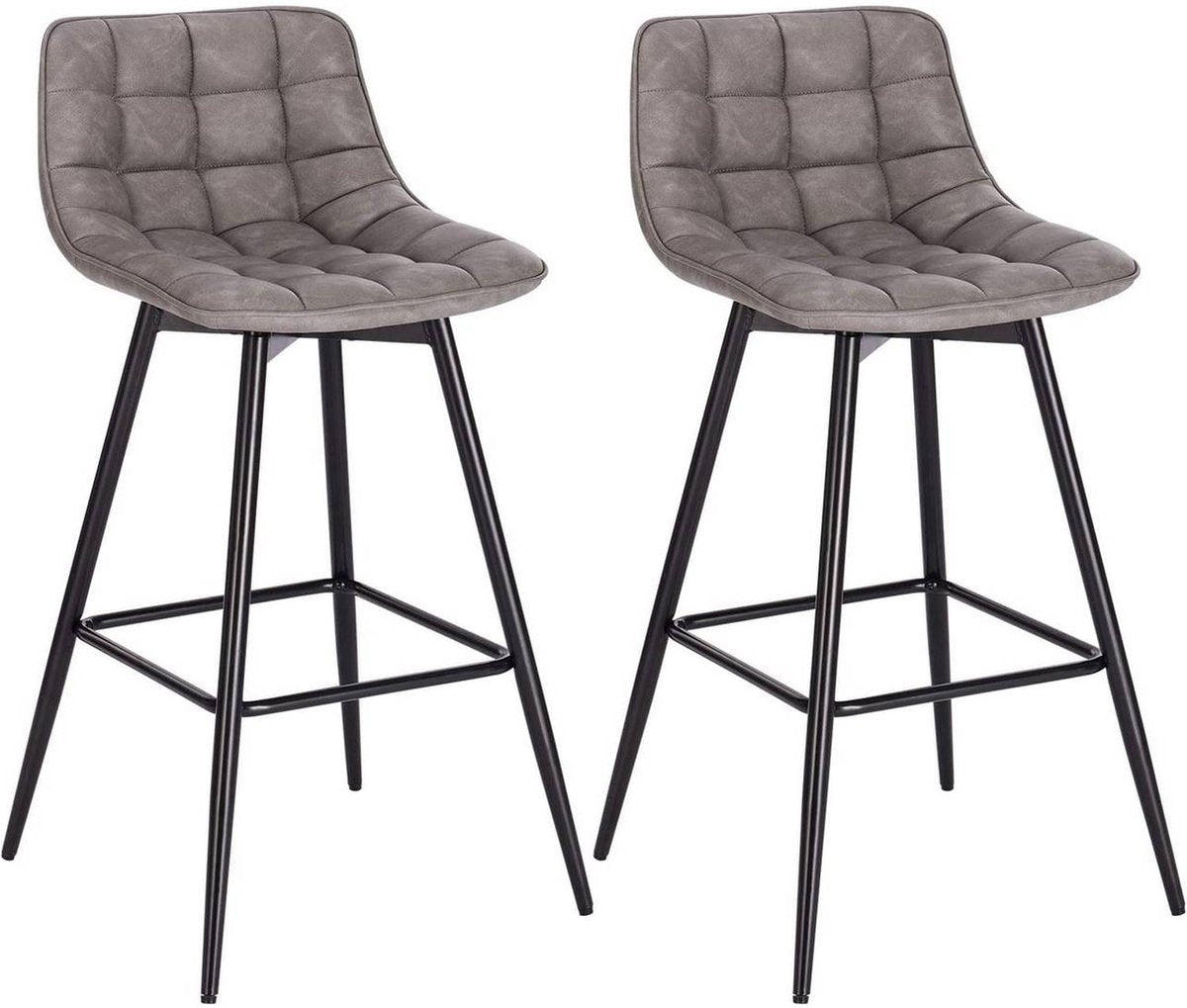 Barkruk Miso Industrial - Donkergrijs - Barkrukken set van 2 - Barstoel Kruk - Barstoelen met rugleuning - Keukenstoel - Kunstleer