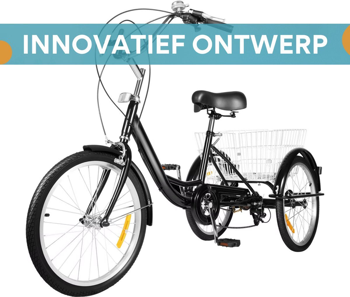 Driewieler Lissabon Tavien - 8 versnellingen - Fiets voor volwassenen en senioren - 20 Inch - Opvouwbare Trike - Met mand - Voorrem - Zwart