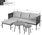 Tuinmeubelset - Loungeset - Tuinlounge Lounge Set - Voor Tuin, Zwembad of Terras - Sofa, 2 Salontafels & Voetkruk - Dik Touw & Marmeren Tafel