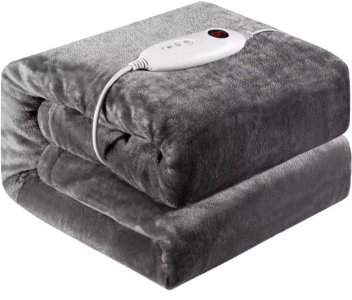 Elektrische deken 180x130 cm - Grijs - 1 persoons - Flanel - 6 standen - Wasbaar