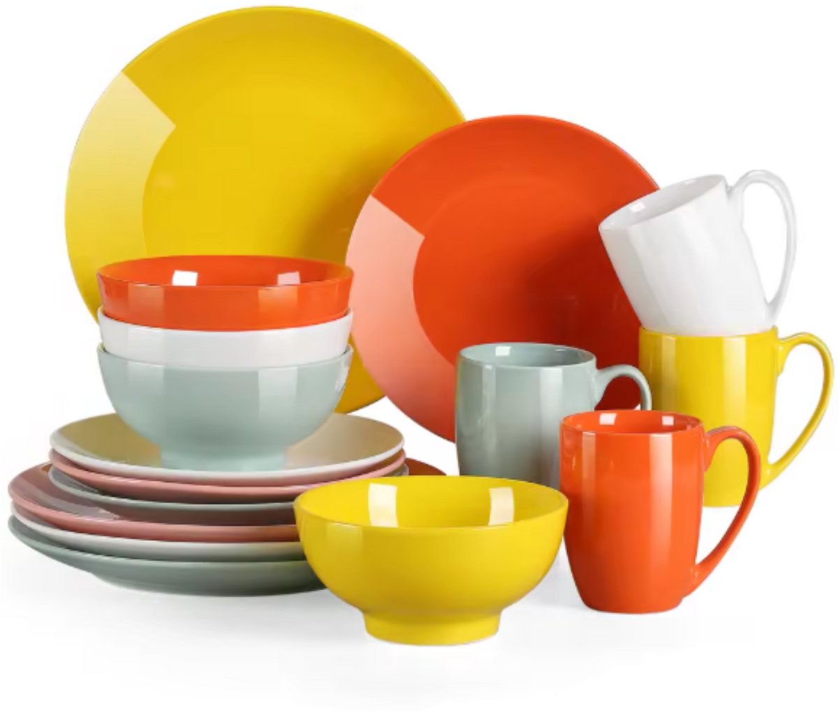 Montario Serviesset - 16 delig - 4 persoons - Zomers - Dinerborden - Bordenset - Diepe borden - Ontbijtborden - Servies - Keukenservies